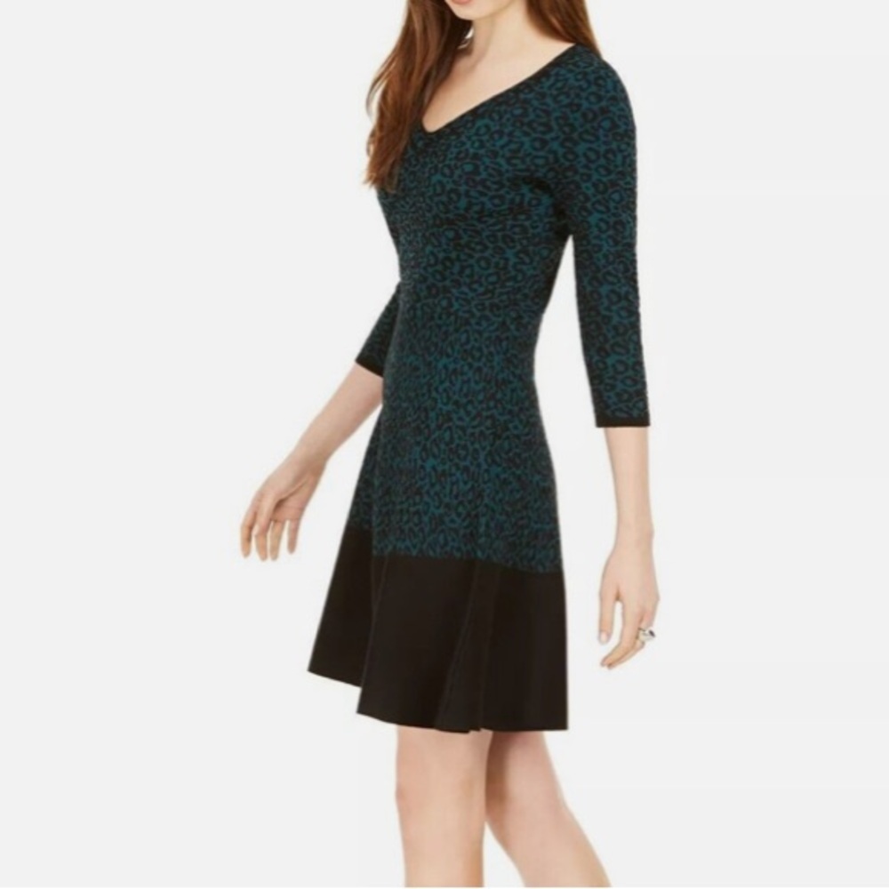 Taylor Teal and Black Midi Dress